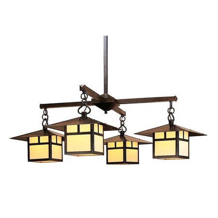 Arroyo Craftsman 12" Monterey 4 Light Chandelier Without Overlay (Empty), Black, Rain Mist Glass MCH-12/4ERM-BK